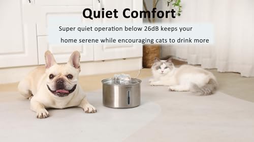 Stainless Steel Cat Fountain, 102 oz/3L Automatic Pet Fountain for Cats and Small Dogs, Ultra-Quiet Pump with White LED Light, Water Level Window - Image 6