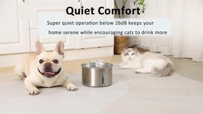 Stainless Steel Cat Fountain, 102 oz/3L Automatic Pet Fountain for Cats and Small Dogs, Ultra-Quiet Pump with White LED Light, Water Level Window - Image 6