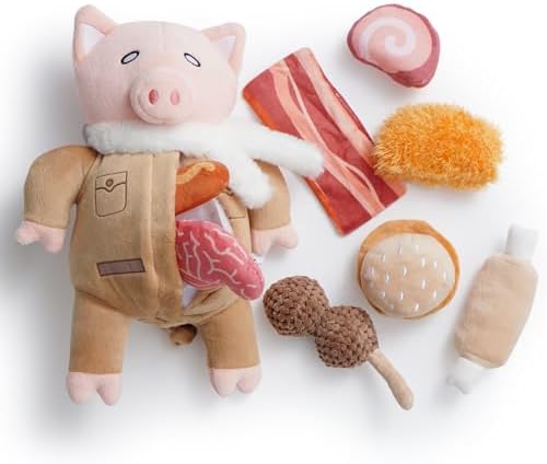 Nocciola Stuffed Pig Dog Toys: Hide and Seek Funny Squeaky Crinkle Plush Dog Chew Toys for Small Medium Breed, Cognitive Training Pet Enrichment Gifts Supplies by Nocciola