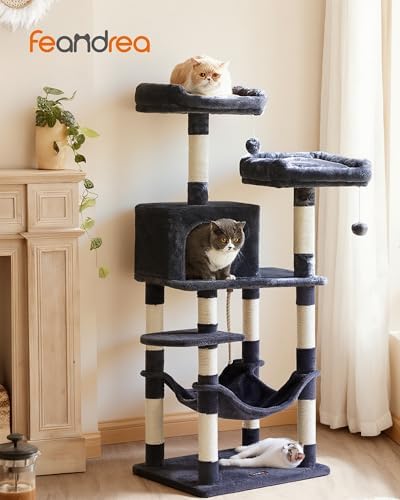 Feandrea Cat Tree, 55.8-Inch Large Cat Tower, Multi-Level Condo, Smoky Gray - Image 2