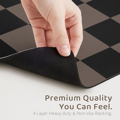 Checkered Dog Feeding Mat, Absorbent Mats for Dog Food and Water Bowl, Dispenser, Aesthetic Checkerboard Pet Placemat for Dogs, Cats, Puppy Accessories Brown Khaki Black - Image 6