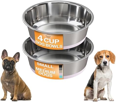 Neater Pet Brands Stainless Steel Dog Bowls with Non-Slip Rubber Bottom – Set of 2, 4 Cup (32 oz), Pink - Heavy Duty Metal Dog Bowl, Dishwasher Safe, Food or Water Bowl, Ideal for Medium Dogs by NeaterPetBrands