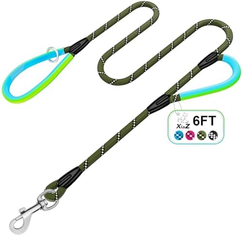 Dog Leash Heavy Duty 4/5/6ft XiaZ 2 Handles Dog Leashes for Medium Large Dogs 1/2 Inch 1000lb Strength Reflective PVC Waterproof-Handles Metal Hook Dual-Handle Rope Leash Nighttime Safety by XiaZPet