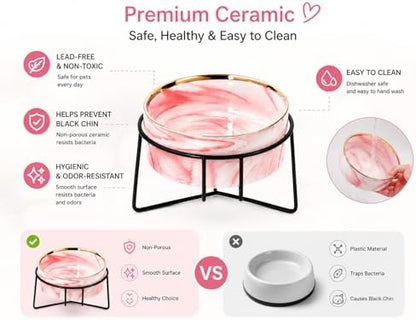 Dazzling Ceramic Elevated Cat Bowls, Gift for Cat Owner, Birthday (Medium,Pink) - Image 5