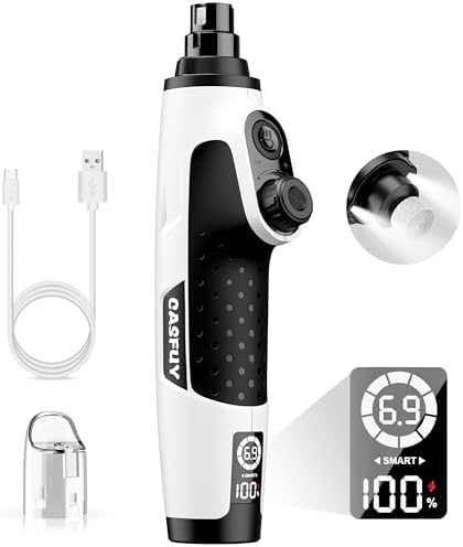 Casfuy Smart 6-Speed Dog Nail Grinder - 50% More Power Pet Nail Grinder with 2 LED Lights Quiet Rechargeable Electric Dog Nail Trimmers File Toenail Grinder for Large Medium Small Dogs & Cats (White) by casfuy