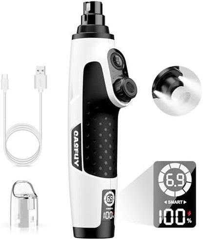 Casfuy Smart 6-Speed Dog Nail Grinder - 50% More Power Pet Nail Grinder with 2 LED Lights Quiet Rechargeable Electric Dog Nail Trimmers File Toenail Grinder for Large Medium Small Dogs & Cats (White) by casfuy