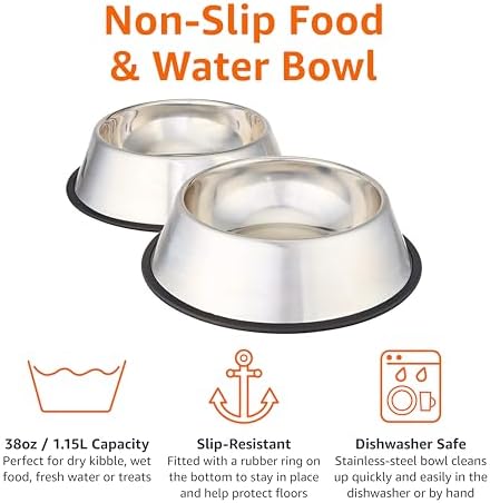 Amazon Basics Stainless Steel Non-Skid Dog Water And Food Bowls, Dishwasher Safe, Rust Resistant, 38oz Capacity, 10 x 2.8 Inches, 2-Pack - Image 3