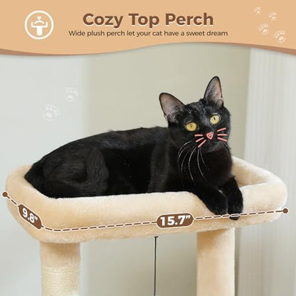 PEQULTI 4-in-1 Cat Tree for Kittens & Small Cats, 33in Beige Tower - Image 3