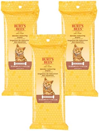 Burt's Bees for Pets Cat Dander Remover Wipes, Colloidal Oat Flour and Aloe to Soothe Dry Skin and Reduce Flaking, Unscented Grooming Cloths for Cats and Kittens, 50 Count - 3 Pack by BurtsBeesforPets