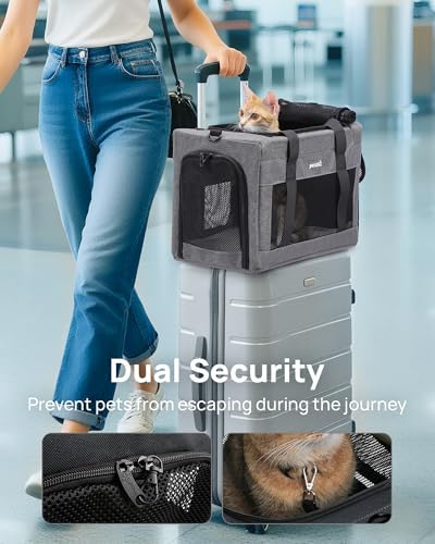 Pecute Airline Approved Cat Carrier, Pet Carrier Soft-Sided, Portable Dog Carrier with Stable Structure, TSA Approved Pet Carrier for Pets Less Than 12lbs, Cat Carrier Bag Suitable for Travel, Gray - Image 4