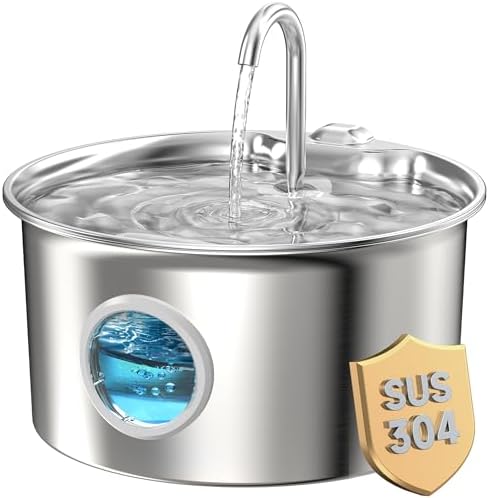 Cat Water Fountain Stainless Steel: Cat Fountain for Drinking - 88oz/2.6L by ATMZIQXR