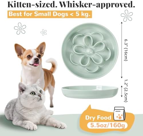 Melamine Cat Slow Feeder Bowl - Floral Maze Cat Food Dish - Flat Plate for Dry & Wet Food - Cute Kitten Bowl - Dishwasher Safe - 6.3'' W x 1'' H - 5.5 oz (160g) - White - Image 2