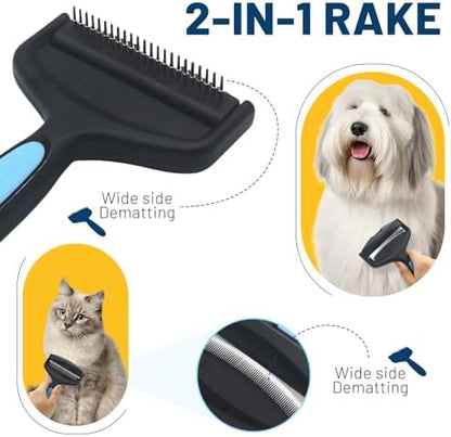 2-Sided Dematting & Deshedding Comb for Pets, Larger Size - 2 Types of Stainless Steel Brush Heads, Ergonomic Handle - Image 3