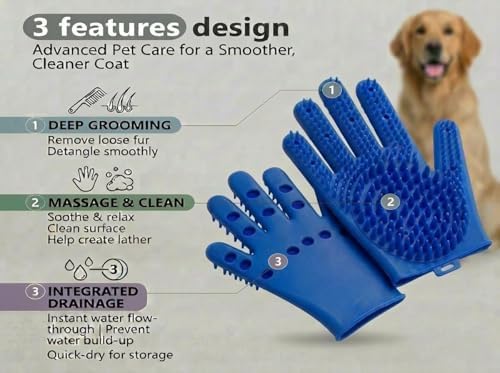 Pet Grooming Gloves for Cats & Dogs – Silicone Hair Removal Glove for Bathing, Shedding & Massage – Gentle Mitt for Long & Short Hair Pets with Drainage System - Image 4