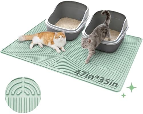Pawtasy Cat Litter Mat,47" x 35" Extra Large Silicone Waterproof Litter Trapping Mat for Scatter Control Soft on Kitty Paws Non-Slip Easy to Clean by Pawtasy