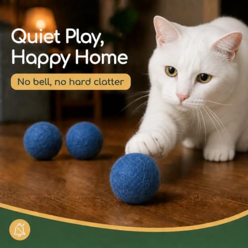 Wool Cat Toys - Felt Cat Toy Balls for Small Pet Fetch and Play - Eco Friendly Quiet Wool Ball Cat Toy for Cats and Kittens - Choose Your Colors 6PCS Blue - Image 4