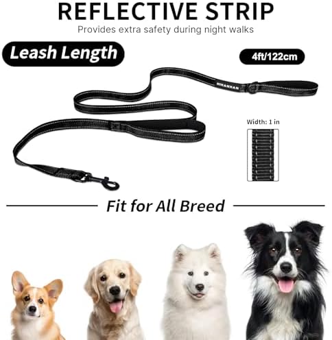 Reflective Dog Leash with Double Handle, Dog Leash 4 FT Long, Supports Medium and Large Dogs, Heavy Duty for Walking, Running, and Training, Black - Image 5