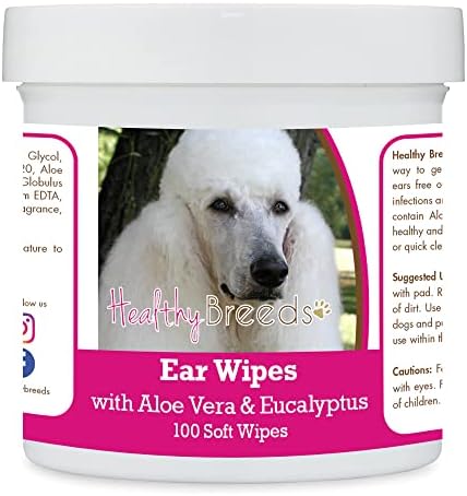 Healthy Breeds Poodle, White, Ear Cleaning Wipes with Aloe & Eucalyptus for Dogs 100 Count by HealthyBreeds
