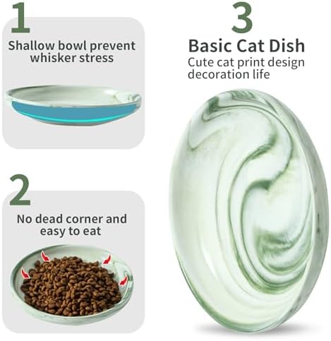 3 PCS Ceramic Cat Bowls, 5.5 in Pet Bowl Cat Dishes for Food and Water, Small Dog Dish(Marble Green) - Image 4