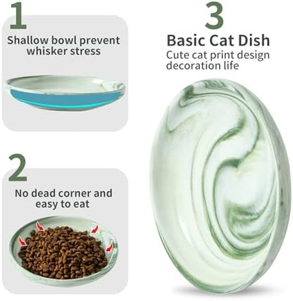 3 PCS Ceramic Cat Bowls, 5.5 in Pet Bowl Cat Dishes for Food and Water, Small Dog Dish(Marble Green) - Image 4