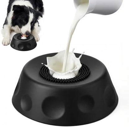 Dog Licking Bowl with Rolling Ball - Slow Feeder Dog Lick Bowls for Yogurt Liquid Treat, Anti-Slip Entertained Bone Broth 5/6 Cup Pup Licking Toy for Large Medium Small Pet Cats Dietary Black by Homgaty