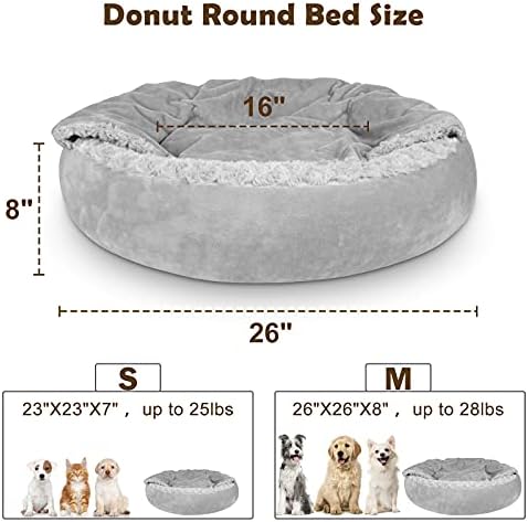 JOEJOY Dog Beds for Small Medium Dogs, Cozy Cuddler Luxury Puppy Pet Bed with Blanket Attached, Donut Round Calming Anti-Anxiety Dog Burrow Cave Bed - Anti-Slip Bottom and Machine Washable 26 inch - Image 2