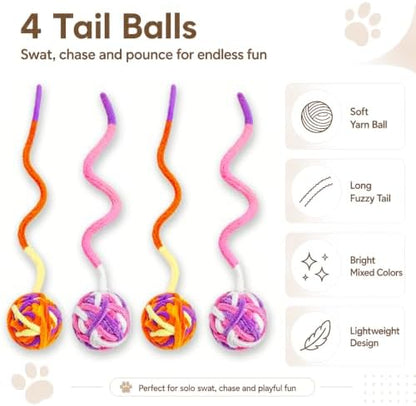 Cat Toys for Indoor Cats, 4 Yarn Balls with Tails & 12 Colorful Springs - Image 4