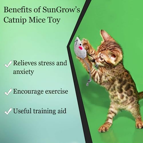 SunGrow Cat Catnip Mice Toys, Furry Plush for Hunting and Pouncing Instinct, 2”, Interactive, Encourages Agility, Coordination, Fun for Hours, Multicolor, 10 Pcs per Pack - Image 3