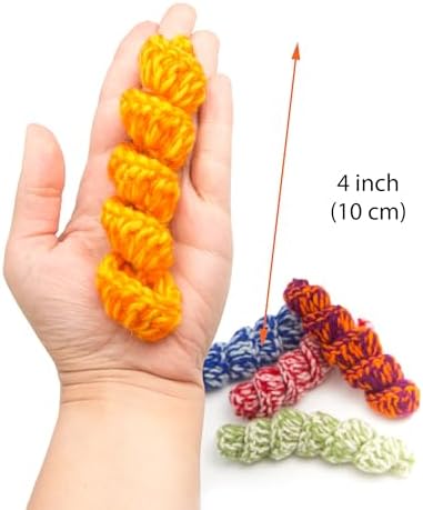 Glaciart One Crochet Spring Cat Toy – 5 Pcs Soft Fuzzy Enrichment 100% Natural Wool Yarn - Interactive Stretchable Play Cat Toy Set - Safe for Pets, Non-AZO Colored Dyes - Image 5