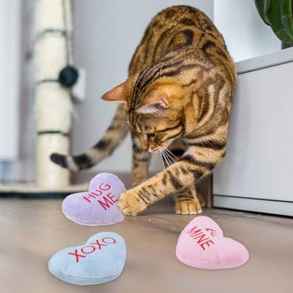 6pcs Valentine's Day Heart Catnip Toy，Valentines Indoor Heart Shaped Cat Toy Plush Interactive Chew Bite Toys for Cat Kitten Indoor Festive Holiday Cat Lover Gift - Image 6
