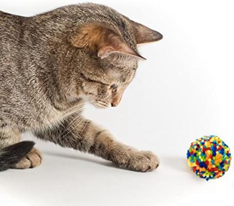 Andiker 6 Pcs Assorted Color Cat Ball Toys, Woolen Yarn Puffs Cat Pom Pom Balls Interactive Kitten Chasing Toys - Image 3