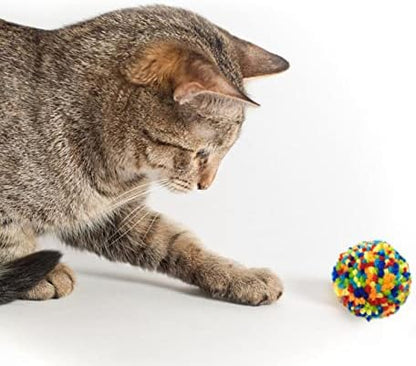 Andiker 6 Pcs Assorted Color Cat Ball Toys, Woolen Yarn Puffs Cat Pom Pom Balls Interactive Kitten Chasing Toys - Image 3
