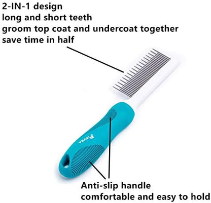 Pet Comb, Long & Short Stainless Steel Teeth Grooming Comb for Dogs & Cats - Image 3