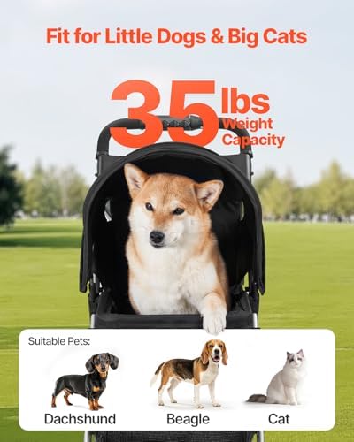 VEVOR Pet Stroller, 35 lbs Weight Capacity, Foldable Dog Cart, 3 Wheels Cats Carts with Mesh Windows and Cup Holders, Portable Pet Carrier Stroller with Brake, for Small to Medium Pets - Image 4