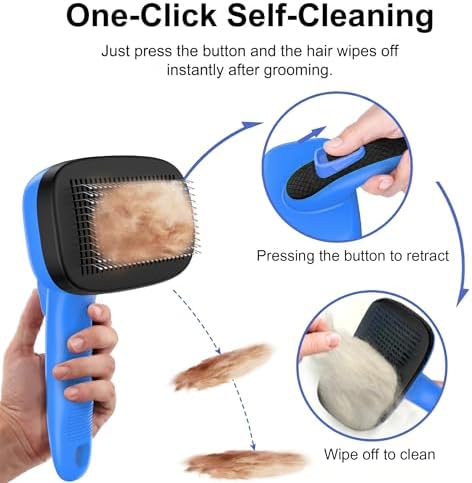 Self Cleaning Slicker Brush for Dog and Cat Shedding, Blue - Image 3