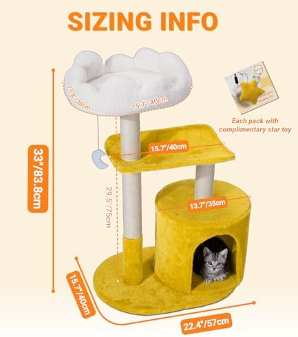 Happi N Pets 33" Cloud Cat Tree Tower, Cozy Bed & Large Condo for All Cats - Image 3