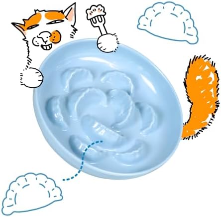 Unbreakable Slow Feeder Bowl for Cats and Small Dogs- Cat Plates for Wet & Dry Food- Melamine Puzzle Cat Bowl for Slow Eating- Whisker Friendly & Dishwasher Safe & Non Slip Design - (Blue,6.3'W*1.5'H) by FullCharm