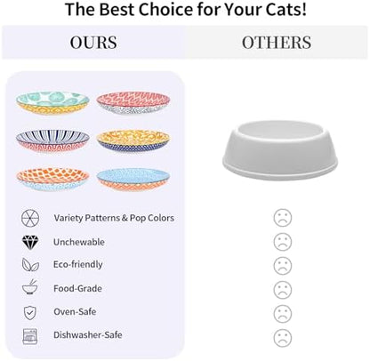 Selamica 6 Inch Ceramic Cat Bowls, Set of 6, Assorted Colors - Image 6