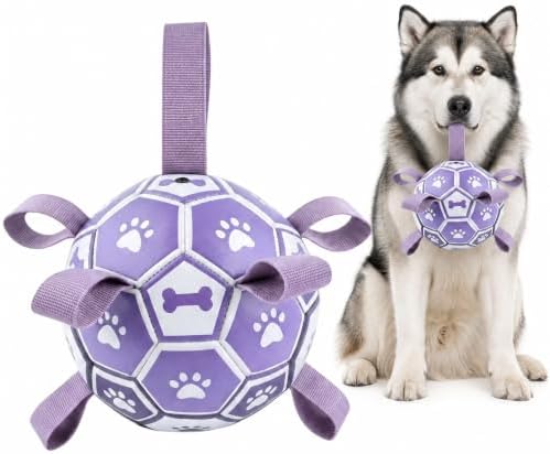 Dog Toys Balls, Dog Soccer Ball with Straps, Dog Birthday Gifts, Durable Balls for Small Medium Pet, Puppy Outdoor Toy, Pet Training Soccer Ball, World Cup Soccer (7.25 Inch) (Purple, Large) by Unknown