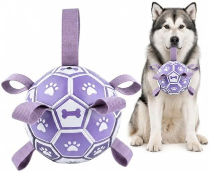 Dog Toys Balls, Dog Soccer Ball with Straps, Dog Birthday Gifts, Durable Balls for Small Medium Pet, Puppy Outdoor Toy, Pet Training Soccer Ball, World Cup Soccer (7.25 Inch) (Purple, Large) by Unknown