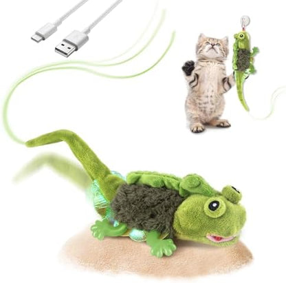 Migipaws Cat Toys, Touch Activated Flapping Chirping Lizard Kitten Toy with Catnip for Indoor Cats Kicker, Rechargeable (Green) by MigipawsCreateMoreEnjoymenttoPetsandFamily