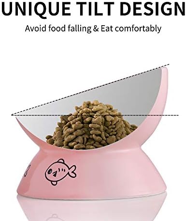 Sweejar Ceramic Raised Cat Bowls, Slanted Cat Dish Food or Water Bowls, Elevated Porcelain Pet Feeder Bowl Protect Cat's Spine, Stress Free, Backflow Prevention(Pink) - Image 3