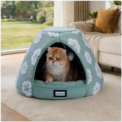 BALANCE Cat Beds for Indoor Cats, 2-in-1 Cat Bed Cave with Anti-Slip Bottom and Ultra-Soft Plush, Cozy Cats House Tent for Kittens and Small Dogs, 21 Inches, Green by BalancePet