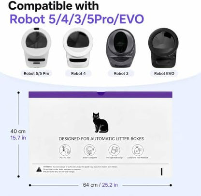 25 Count Litter Box Robot 5/4/3/EVO Waste Bags, Automatic Litter Box Liners, Transparent Sensor-Friendly Drawstring Cat Litter Bags, Heavy Duty Tear Resistant, Pre-Separated, 25.2 x 15.7 In - Image 2