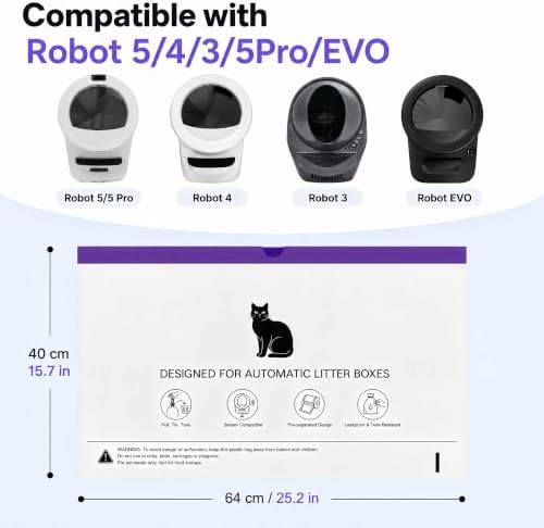 25 Count Litter Box Robot 5/4/3/EVO Waste Bags, Automatic Litter Box Liners, Transparent Sensor-Friendly Drawstring Cat Litter Bags, Heavy Duty Tear Resistant, Pre-Separated, 25.2 x 15.7 In - Image 2
