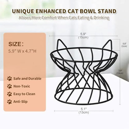 Metal Stand for Cat Dish - Raised Cat Bowl Holder with Anti Slip Sleeves - Black Iron - Elevated, Anti Vomiting, Backflow Prevention - 5.9 x 4.7 inches - Image 3