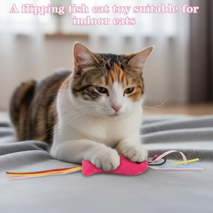 5 PCS Fish and Mice Catnip Toys Plush Filled, Cat Toys Pink Fish Catnip Toy for Cats Flopping Cats Fishs Toy Filled Soft Plush, Premium CatWandToy Accessories with Ribbons for Indoor CatKitten Play - Image 6