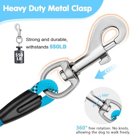 Dog Leash Heavy Duty 4/5/6ft XiaZ 2 Handles Dog Leashes for Medium Large Dogs 1/2 Inch 1000lb Strength Reflective PVC Waterproof-Handles Metal Hook Dual-Handle Rope Leash Nighttime Safety - Image 6