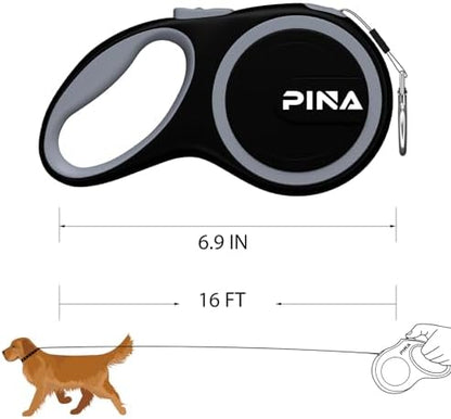 PINA Retractable Dog Leash, 16ft Dog Leash for Small Medium Dogs Up to 44lbs, 360° Tangle-Free Strong Reflective Nylon Tape, with Anti-Slip Handle, One-Handed Brake, Lock - Black Gray - Image 6