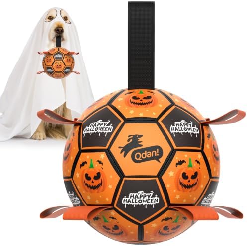 QDAN Halloween Dog Toys, Soccer Balls with Straps, 6 Inch Interactive Toys by QDAN